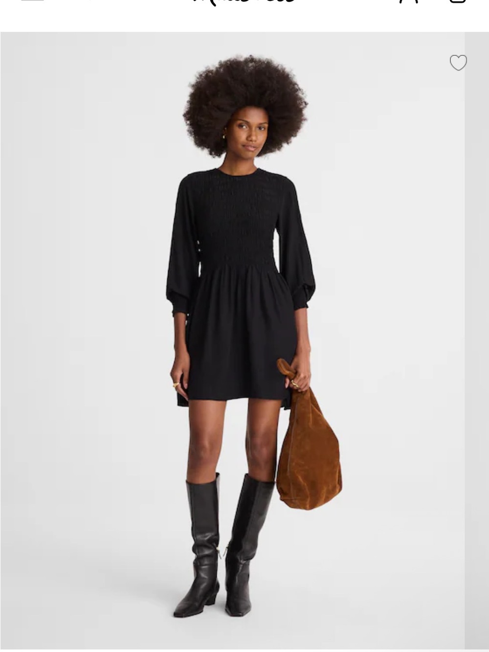 Madewell Black Smocked-Waist Long-Sleeve Mini Dress